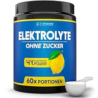 Elektrolyte OHNE ZUCKER - 60 Portionen - 1390mg Elektrolyte für Sport und gegen Kater - Elektrolyt Pulver kalorienarm und zuckerfrei - Power Electrolytes Plus mit Zitronen-Geschmack - 360 g