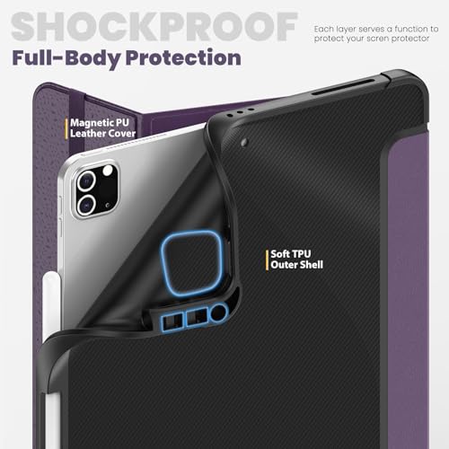 Tablet PC Torba Case Torleves Twarde etui na tablet z teksturą włókna węglowego, składane na trzy części, kompatybilne z iPadem Pro 12,9 cala (2018/2020/2021/2022), z wieloma kątami widzenia, twardą o