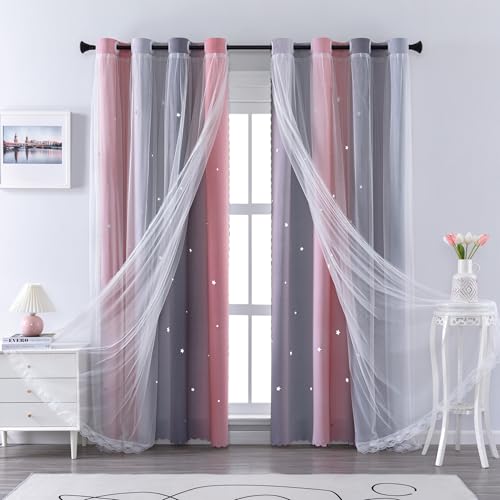 Image of XiDi Curtains for Bedroom Decor, Rainbow Pink-Grey-34-90