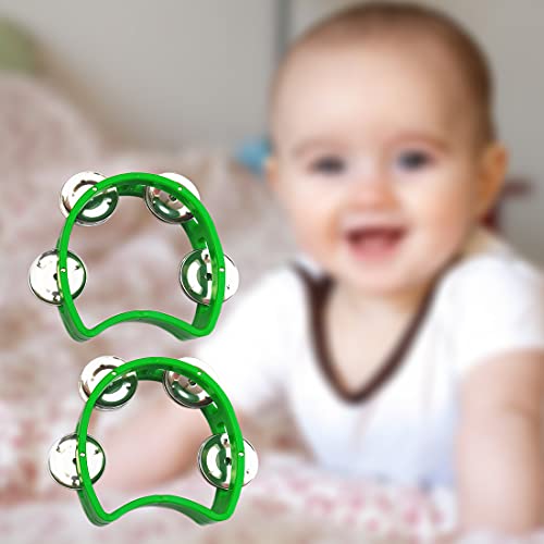 Bealuffe Tambourine Mini Hand Bell Percussion Musical Instrument Small Tambourine (Green 2 Pack) #TOP5