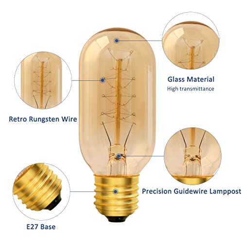 Caldarax E27 Vintage Edison Light Bulb Dimmable, T45 Vintage Decorative Light Bulbs, Warm White 2700K, Amber Glass, AC 230V, E27 Edison Screw Spiral Retro Bulbs, Filament Tube Bulb, 2 Pack - Image 5