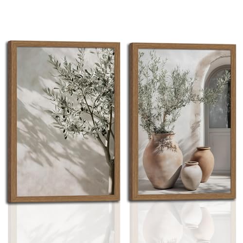Mediterranean Wall Art Set of 2, Olive Tree & Pottery Framed Prints