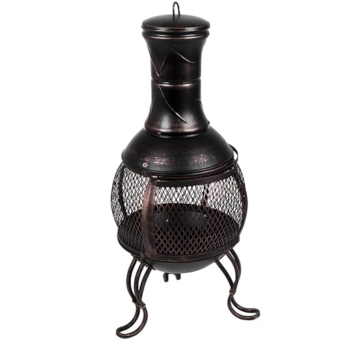 Fire Vida Fuoco Acciaio Chiminea, Esterno, Giardino, Riscaldatore Patio, Grill, Oro Nero e Antico, Piccolo