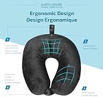 Austin House Oreiller de cou de voyage essentiels — Oreiller de voyage perlé, hypoallergénique amovible 100% Couvercle en polyester, coussin de repos avec fermeture avant et boucle de transport — noir