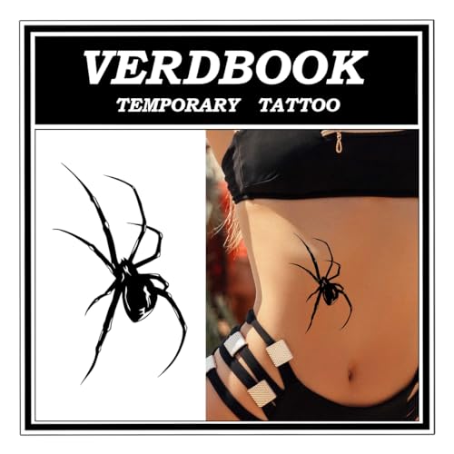 VERDBOOK Waterproof Temporary Tattoos: 2-Sheet Tattoo Kit with Realistic Body Stickers Semi-Permanent Tattoos for Adults Lasting 7-15 Days Safe for Men & Women Spider Tattoo Pattern