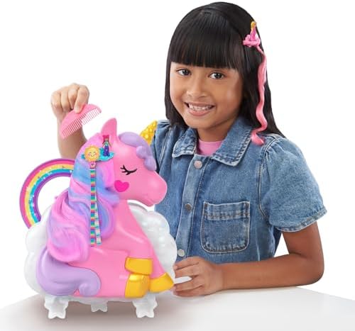 Polly Pocket Salón de Belleza Unicornio Arcoíris | Juguetes con Funciones de Movimiento HYD97
