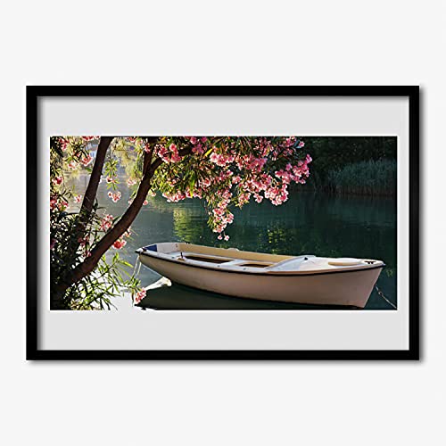 Affiche encadrée 70x50 cm paysage de bateau et arbres sous cadre MDF Tulup