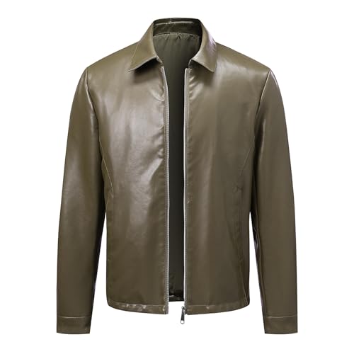 Allthemen Veste en Simili Cuir Homme Zippé Casual Blouson en PU Moto Rétro Classique Haut de Transition Pilote Vert L