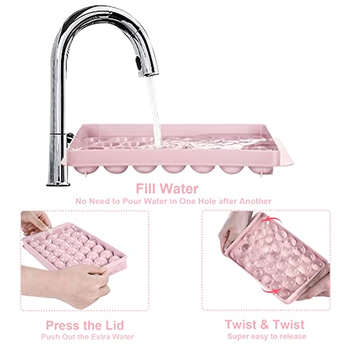 Mini Ice Cube Tray Balls,Round Ice Ball Maker Mold For Freezer,Sphere Ice Cube Tray Making 1In X 99Pcs Circle Ice Chilling Cocktail Whiskey Tea Coffee(3Pack Pink Ice Trays & Ice Bin & Ice Tong) #TOP2