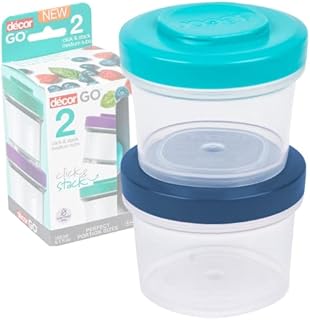 Décor Go Click & Snack Tub Medium 150ml 2 Pack Leak-Proof Food Storage Container BPA Free Dishwasher, Freezer & Microwave Safe, Assorted, 150ml x 2