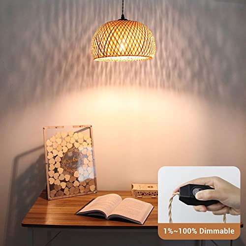 Qwoo Rattan Hanging Light Bamboo Lamp Shade,Dimmable Bamboo Plug In Pendant Light Woven Rattan Lamp Shade,Boho Rattan Pendant Lights,11.4In Wicker Chandelier Light Fixture Ceiling Dining Room Kitchen #TOP2