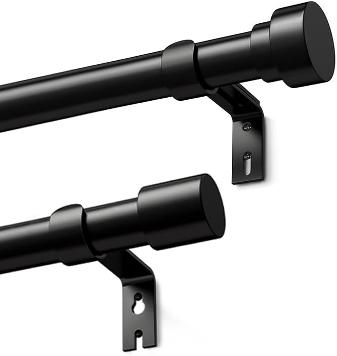 Curtain Rods for Windows 24 to 144, 1 Inch Adjustable Duty Black Curtain Rod, Outdoor Indoor Room Divider Modern Drapery Pole,with two pairs of ends (Black, X-Large)