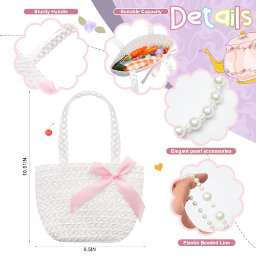 Tradder 5 Pcs Tea Party Hat Accessories Girls Tea Party Gloves Fascinator Hat Handbag Bracelet Necklace for Outfit Decoration3