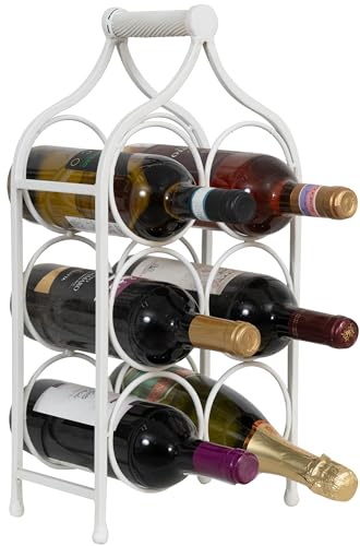 Biscottini Porte-Bouteilles à vin en Fer forgé Blanc Antique – Porte-Bouteille Eau et vin L24 x PR14 x H46 – Porte-vin de Table - Cave à vin pour Meubles