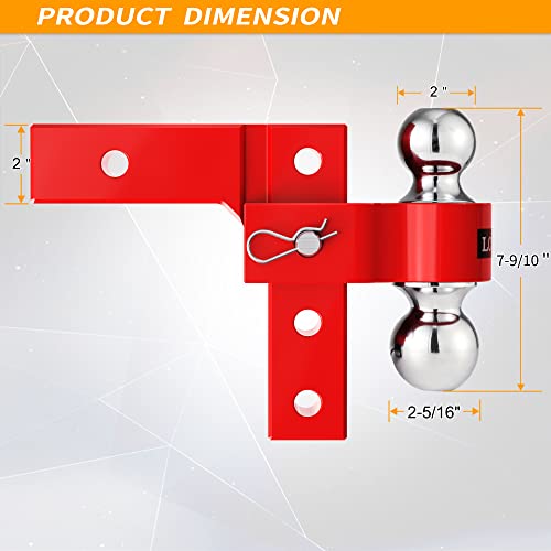 Locame Adjustable Trailer Hitch, Fits 2-Inch Receiver Only, 6-Inch Drop/Rise Aluminum Drop Hitch, Tow Hitch For Heavy Duty Truck With Double Stainless Steel Pins, Red, Lc0001 #TOP2