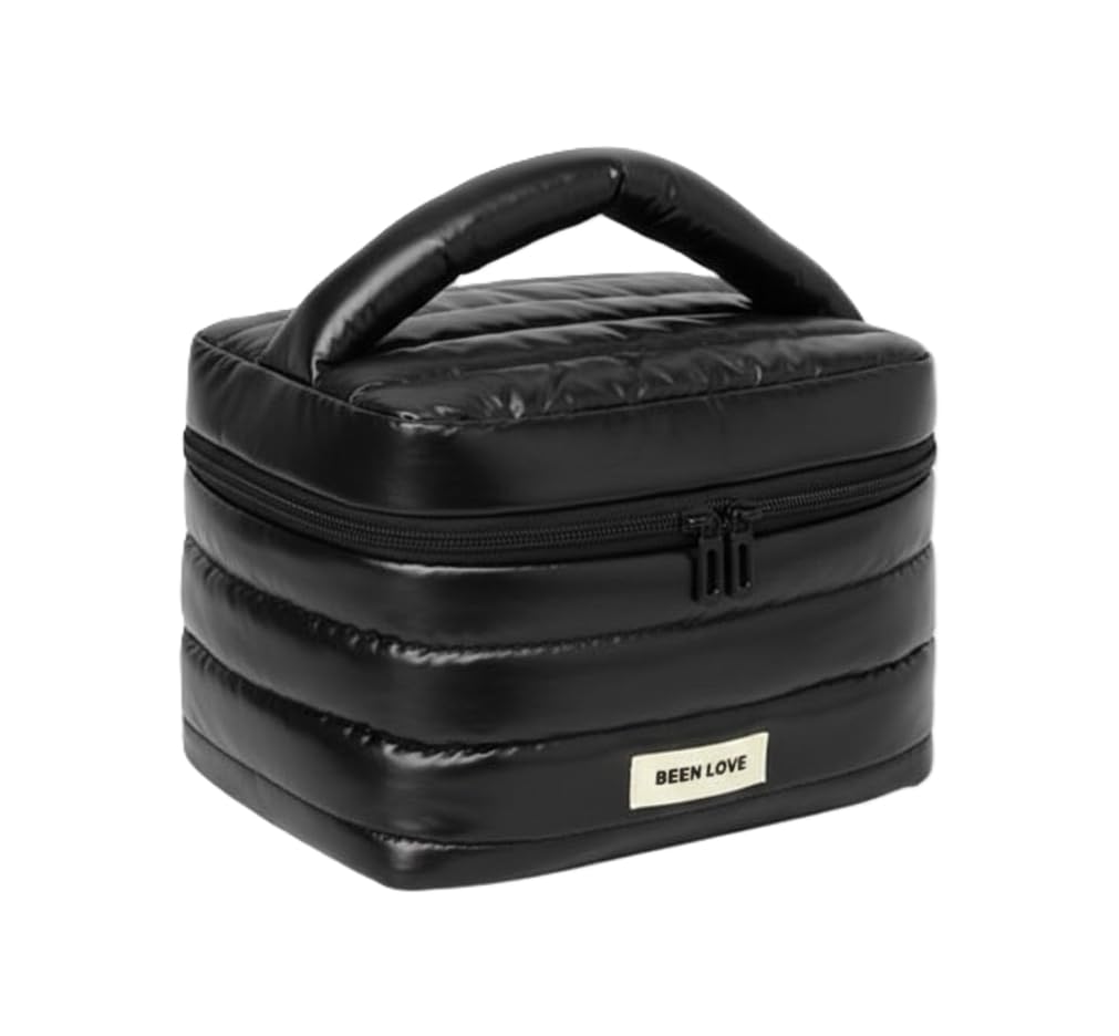 Straight Open Lid Cosmetic Storage Bag with Handle for Travelling & Parties | Waterproof Wrinkle Free Makeup Bag Organizer | Premium Cosmetic Bag Storage Bag for Women & Girls | Black-image-32
