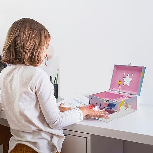 Hamopy Spinning Princess Jewelry Box For Girls,Kids Jewelry Box-Swan Lake Tune,Little Girls Jewelry Box With Pearl Handle,Child Jewelry Box,Kids Bedroom Decor,Birthday Gift #TOP6