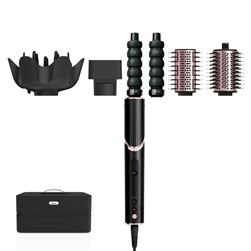 Shark FlexStyle 5-in-1 Airstyler & Haardroger, Automatische Krullers, Platte Borstel, Ovale Borstel, Concentrator, Diffuser, Bewaarhoes, Geen Hittebeschadiging, Zwart/Roségoud HD446EU