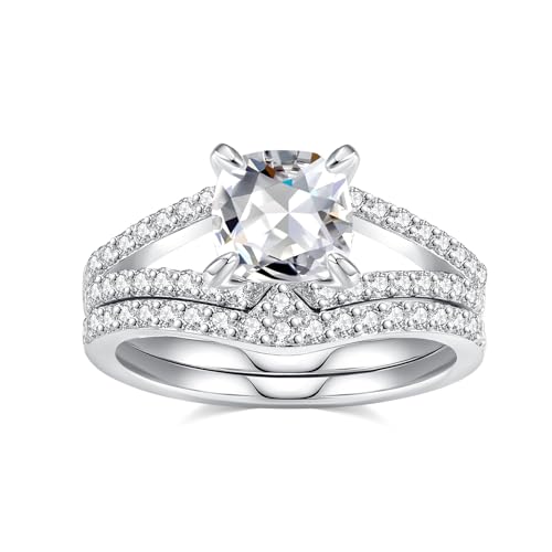 Image of Moissanite Wedding Ring Sets D Color VVS1 Moissanite Ring Sets,Moissanite Engagement Ring 18K White Gold Plated 925 Sterling Silver Moissanite Ring