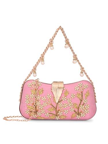 Image of TOOBA Handicraft Clutch Purse For Women with Sleek Design Embroidered Leaf Clutch| Trendy Stylish Bridal, Party, Wedding Sling Bag