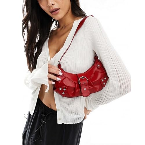 Image of Women's Y2K Purse Shoulder Bag Top Handle Handbag Small Punk Hobo Clutch Purses Bags Trendy Trendy Leather Buckle Punk Purses