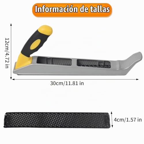 Miniatura 2 de Cepillo Carpintero Acero Inoxidable, Cepilladora Madera Metal Con Hoja Malla 2 X 300mm Y Mango Ergonómico, Plano Cartón Yeso Lima Escofina Para Bordes, Superficies Reducidas, Limar, Raspar, Cepillado