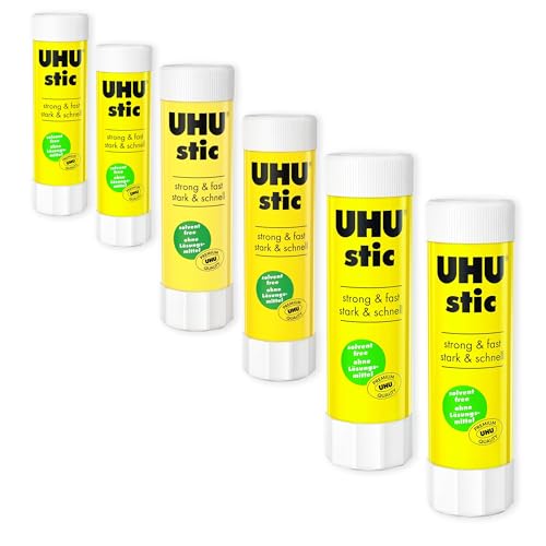 UHU Stic Glue Stick - Solvent Free - Clear Application - 8G/21G/40G - 2 of Each Size - Pack of 6