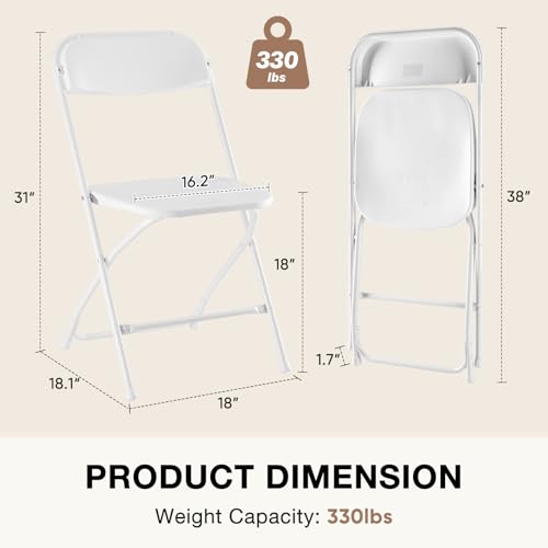 DUMOS 8 Pack White Plastic Folding Chair, Indoor Outdoor Portable Stackable Commercial Seat with Steel Frame 330lb Capacity for Events Office Wedding Party Picnic Kitchen Dining - Image 4
