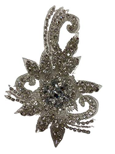 Alfiya Creation Women's Silver Rhinestone Sew on Applique Patch for Customized Dresses (8" x 5.5")