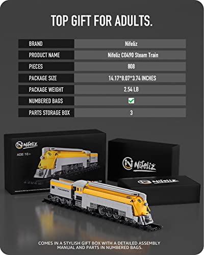 Nifeliz CO490 Steam Train, Iconic Locomotive Building Set with Track, Collectible Railway Model Toy for Adult Gift Giving (808 Pieces) - Thumbnail 5