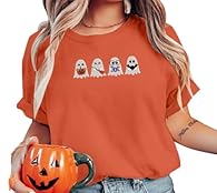 Material:Cotton & Polyester; Comfortable Soft,Breathable Stretchy Fabric. Embroideried Halloween Shirt Embroideried Fall Pumpkin Shirt Women Funny Jack-O-Lantern Shirts Spooky Season Vintage Ghost Halloween Shirt, Thanksgiving Gift Tops Features: Sho...