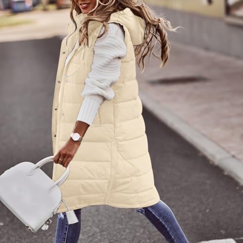 Chaleco acolchado para mujer chaleco largo de invierno sin mangas con capucha plumón 2