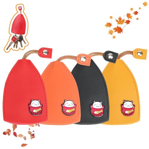 RINGSCZU Protective Leather Key Holder Pouch, PU Leather Pull Out