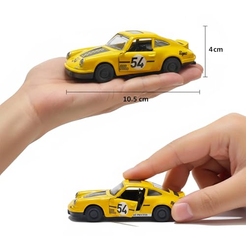 Image of SHAKTISM Die Cast Metal Toy Cars Set - 1:43 Scale Pull Back Action Cars with Open Doors, 4 Model Designs, Mini Vintage Car Collection for Kids Boys Girls, Gift Toy (Yellow Diecast Model)