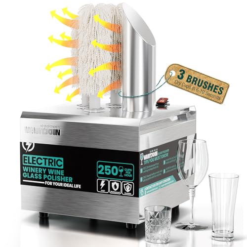 WantJoin Commercial Electric Wine Glass Polisher Machine - 3 Brushes, 250 Cups/Hour, 1150W High...