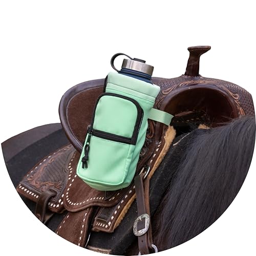 STARKENBURG COMPANY Horse Saddle Water Bottle Holder, Green Water Holder, Multi Pocket Horse Saddle Drink Holder up to 40oz, Horse Gifts, Horse Stuff Horse Tack
