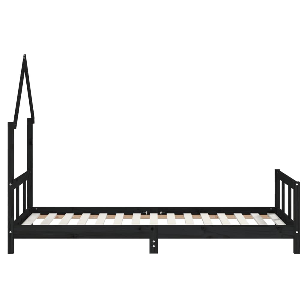 Łóżeczko dziecięce, czarne, 90 x 190 cm, lite drewno sosnowe, ze stelażem, do pokoju dziecięcego, niskie łóżko dla dzieci od 4 lat, stabilne łóżeczko niemowlęce, do sypialni, wytrzymałe