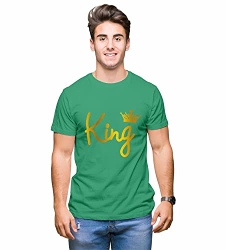 Image of Hangout Hub Hangout-Hub110 King Queen Couples Tshirt for Couple | Printed T-Shirts for Boyfriend Girlfriend and Husband Wife | Regular Fit (Set of 2, Cotton)