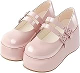 Accloris Platform Mary Jane Shoes Women Girls,Ankle Strap Round Toe Goth Chunky Uniform Dress Pumps
