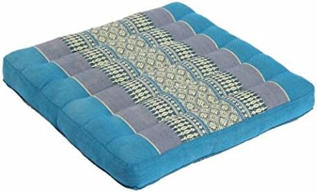 Seat and Floor Cushion, 20" X 20" X 2", 100% Kapok-filled, Traditional Thai Design Blue. (Free A Gift Wooden Dragon Pencil Handmade).
