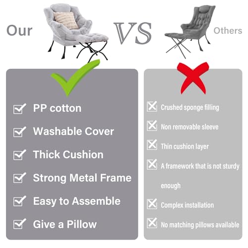 HomEastlly Lazy Chair with Ottoman, Plush Reading Chair with Pillow，Grey by HomEastlly - Used condition - Image 4