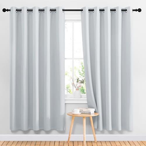Image of NICETOWN Blackout Curtains Panels for Living Room, 2 Panels, 66 x 70 Inch, Greyish White, 3 Pass Microfiber Noise Reducing Thermal Insulated Solid Ring Top Blackout Window Drapes