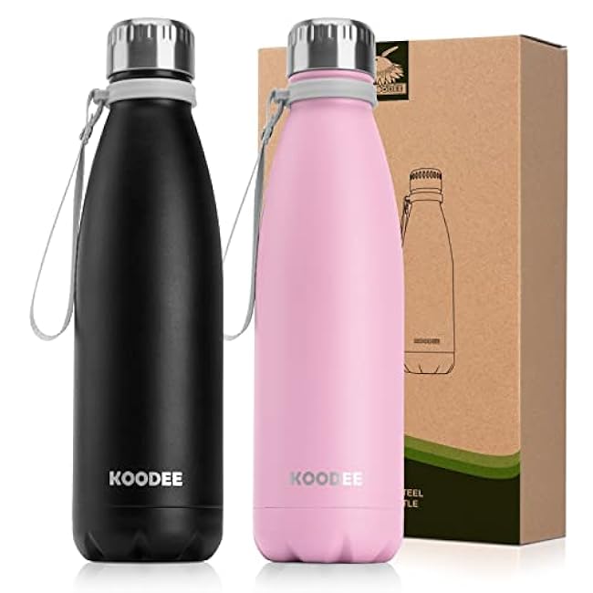koodee Kids Insulated Water Bottle 2 Pack-17 oz Stainless Steel Double Wall Vacuum Insulated Water Bottle for School, Cola Shape Leak Proof Sports Flask (Aquamarine Blue-Sky Blue)