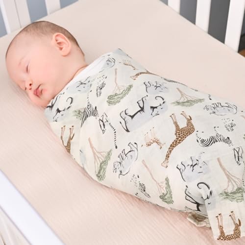 Image of david's kids 4 Pack Baby Muslin Swaddle Blankets, 100% Cotton and Ultra Soft Breathable Receiving Blanket Wrap for Boys Girls, New Born Essentials, Large 47 x 47 inches, Animals