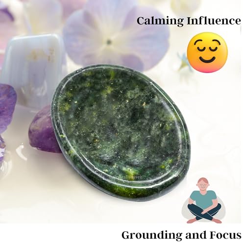 Image of Crystal Heaven Certified Green Jade Thumb Worry Pebbles Stones For Anxiety Stress Relief Massage - Aaa Grade Original Healing Gemstone Agate Rubbing Stone For Yoga Meditation Spiritual Reiki Feng Shui