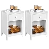 Mesillas de noche con gran espacio: Esta mesilla ofrece dos niveles de espacio para organizar sus piezas. El cajón superior sirve para colocar las piezas pequeñas, el armario es ideal para las cosas tales como los libros o las revistas. El tablero superior de 45 x 35 cm de dimensión proporciona un lugar cargado de 25 kg para alarma, libros u otras cosas.