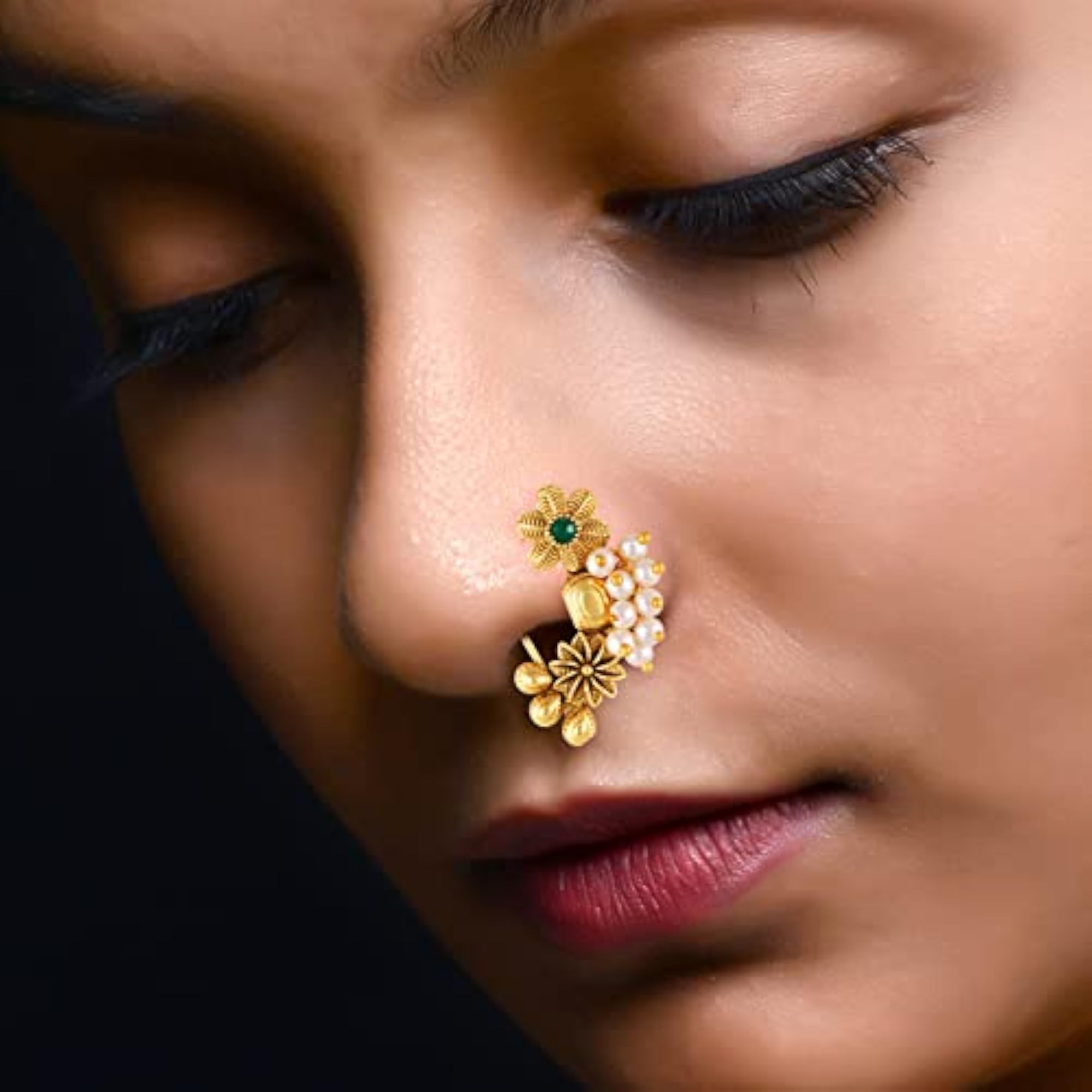 Maharashtrian Style Nath with Pearl Studding