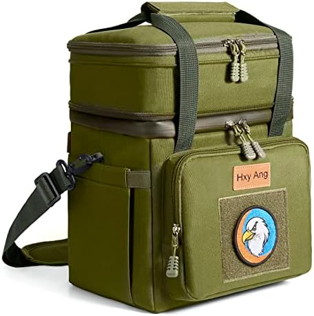 Hxy Ang Tactical Lunch Box for Men, Expandable Insulated Lunch Bag, Large Waterproof Leakproof Cooler Bag with MOLLE Webbing/Adjustable Shoulder Strap, Durable Lunch Tote for Adults Work Picnic Green