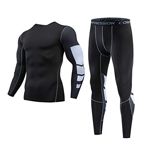Rikay Men’s Compression Underwear Set Gym T Shirt Leggings for Running Cycling, Base Layers Suit M-3XL Black