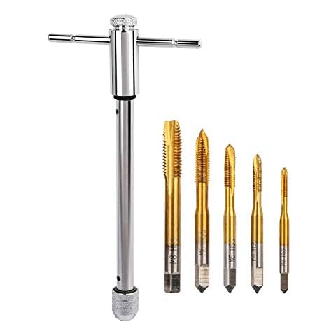 K Kwokker Adjustable M3-M8 Titanium Taps Set, Machine Tap with Upgrade T-Handle Reversible Ratchet Wrench, Tapping Tool Set Cover
